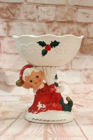 Rare Vintage Napco Elf Pixie Planter Candy Dish Bowl Christmas Figurine Shelf