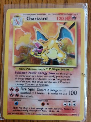 Pokemon Charizard 4/102 Base Set Unlimited Holo Rare Foil 1999 Wotc Card Lp
