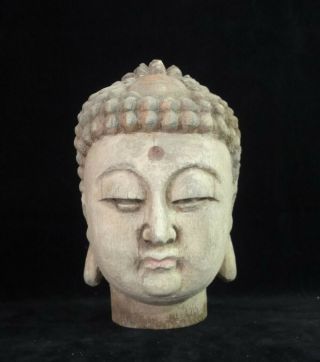 Large Old Chinese Hand Carving Wooden Shakyamuni Buddha Head Statue Sculpture
