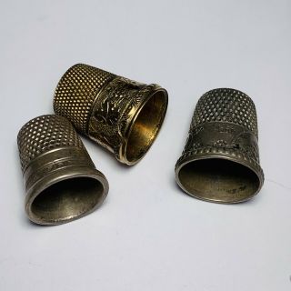 Three Old Antique Turn Of The Century Handcarved Sewing/quilt Thimbles