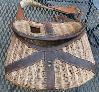 Vintage Wicker And Leather Trout Fishing Creel