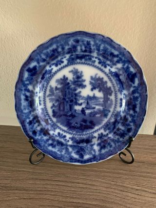 Antique Flow Blue 9 " Fairy Villas Dinner Plate By W.  Adams & Co.  C.  1891