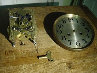 Antique Junghans German Eight Day Wall Clock Movement,  Dial,  And Key