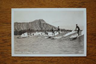 Vintage Surfing Outrigger Surfboard Photograph Real Photo Hawaii Postcard 1920 