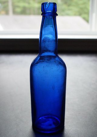Antique Civil War Era Applied Top Cobalt Blue Beer Bottle