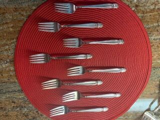 Vintage Holmes And Edwards Inlaid Silver Salad Forks - Circa 1938