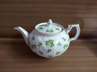 Vintage Rare Aynsley Teapot Bone China England Green Shamrock Design 1775