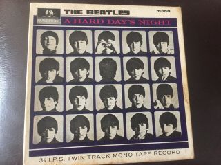 The Beatles : Hard Day’s Night.  Rare Uk Reel To Reel 3 1/4 I.  P.  S.  Twin Track Mono