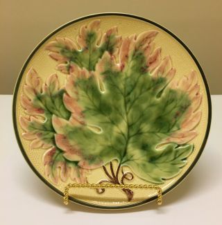 Antique Majolica Relief Oak Leaf Plate Dish Charger 7.  5 Porcelain Glazed Germany