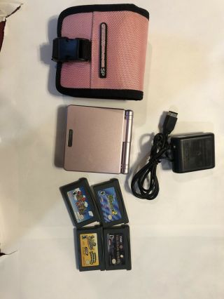 Rare Nintendo Game Boy Advanced Sp Pink,  4 Games And Charger With Case