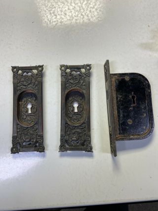 Antique Ornate Victorian Bronze Pocket Door Mortise Lock