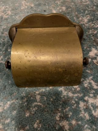 Vintage Shielded Brass Toilet Paper Holder Wooden Spool Antique Unique Style