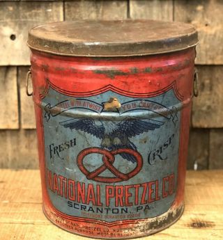 Rare Antique 20s National Pretzel Co Scranton Pa Eagle Country Store Can Bucket