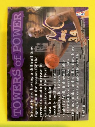 SHAQUILLE O’NEAL 1996 - 97 Fleer Towers And Powers Foil SP Insert RARE Lakers HOF 2