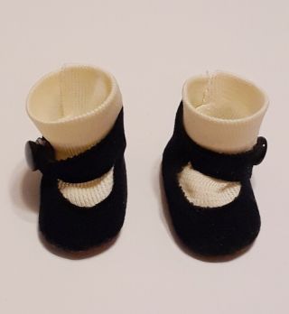 Vintage Madame Alexander Alexanderkins Black Velvet Side Snap Doll Shoes Socks
