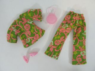 Vintage Dawn Clone Petite Doll Fashion Green & Pink Floral Outfit Shoes Purse