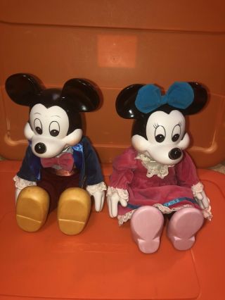 Vtg Rare Walt Disney Porcelain Mickey Minnie Mouse Wind - Up Musical Doll Figurine