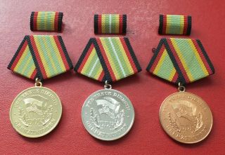 East German Rare Border Guard Faithful Service Medal Set Of 3 Badge Order Gdr