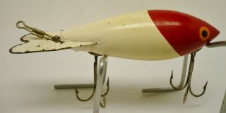 Vintage Fishing Lure,  Bomber Bait Co. ,  Bomber,  White Red Head,  Wood,  4 1/4 ",  Lg