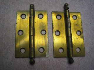 Antique Vintage Pair Brass Plated Cannonball Door Hinge 3 X 2 A