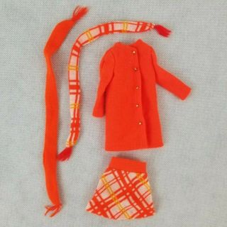 Vintage Barbie Clothes - Orange Plaid Skirt,  Jacket And Scarves