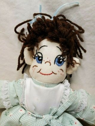 Vintage Handmade Ragdolls Boy and Girl with Embroidered Face and Yarn Hair 14 