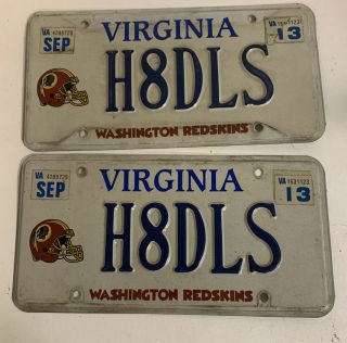 Pair Vintage Washington Redskins License Plates H8dls = Hate Dallas Cowboys Rare