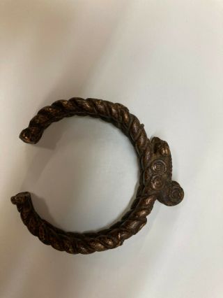 Antique African Currency Bracelet Heavy Lizard Braid Bronze 5.  5 Oz