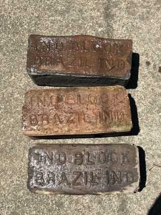 3 Antique Brick Paver Bricks Rl Labeled “ind Block Brazil Ind” Indy 500
