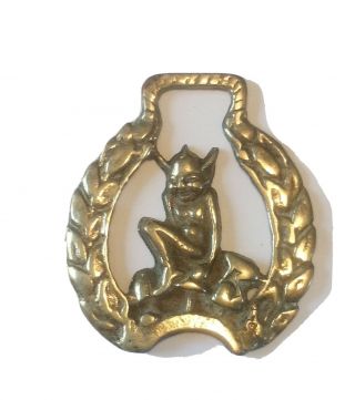 Antique English Horse Brass Medallion With A Lucky Pixie Sitting On A Mushroom