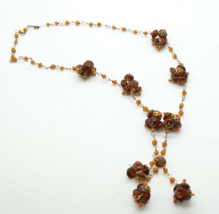 Antique Amber Glass Bead Necklace Clusters Very Old About 20”