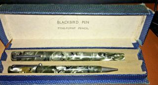 Rare Swan Blackbird Fountain Pen 14k Nib & Pencil Set Box 1937 Sac Needed