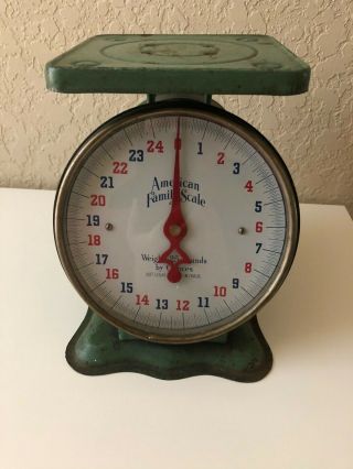 Vintage Antique American Family Scale 25 Pounds Green Rustic Farmhouse