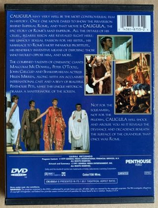 CALIGULA Unrated,  Unedited,  Complete RARE DVD Malcolm McDowell,  Helen Mirren 2