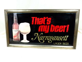 Vtg Rare Narragansett Foil Backed Bar Sign Retro Cool That 