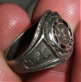 Vintage C.  1940 French Club Fleur De Lys Owl Sterling Silver Ring Vafo