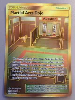 Martial Arts Dojo Gold Secret Rare 268/236 Cosmic Eclipse Pokemon Card Nm