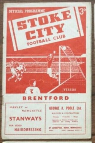 1953 - 54 Stoke City V Brentford 19th Aug Programme Rare