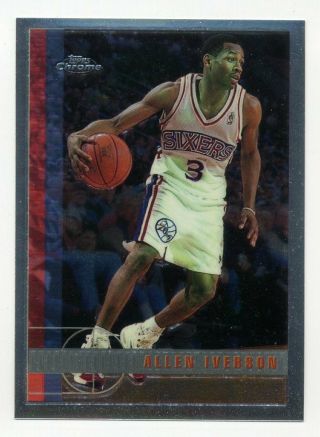 1997 - 98 Topps Chrome Allen Iverson Rare 2nd Year Card 54 Philadelphia 76ers Hof