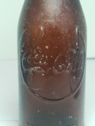 Antique Straight Side Coca - Cola Amber Louisville KY 1914 Root 2