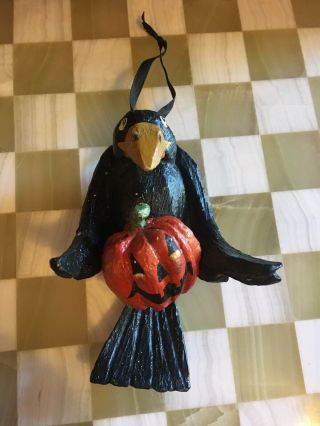 Rare Vintage House Of Hatten Crow With Pumpkin Halloween / Fall Ornament 1993