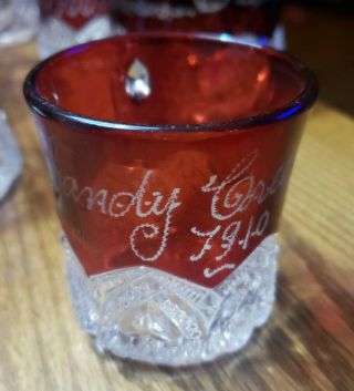 Antique Eapg 1910 Sandy Creek Ny Etched Ruby Glass Souvenir Cup Mug