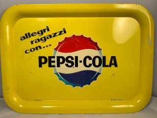 VINTAGE ITALIAN PEPSI COLA TRAY RARE CRIMPED BOTTLE CAP ALLEGRI RAGAZZI Coke 2