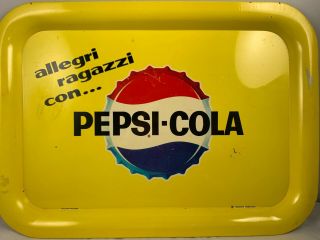 VINTAGE ITALIAN PEPSI COLA TRAY RARE CRIMPED BOTTLE CAP ALLEGRI RAGAZZI Coke 3