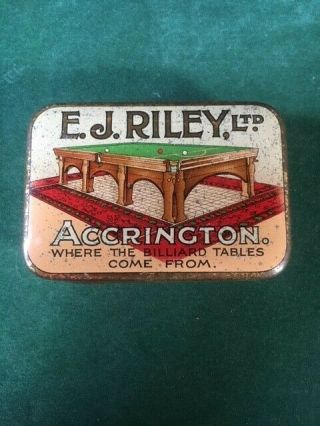 Rare Vintage E J Riley Vesta Billiard Snooker Tin (cue Tips Contents),  C1920 