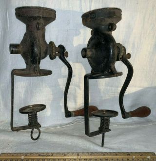 Antique 2x Universal Coffee Cast Iron Grinder Mill W/ Cup Holders Handles Etc
