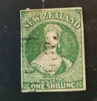 Zealand 1864 Qv Chalon Imperf 1/ - Green,  Four Margins,  Rare Nz Wmk