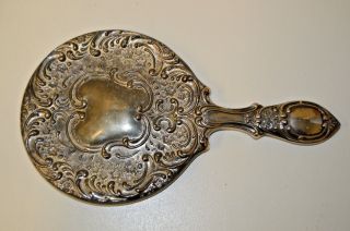 Heavy Vintage Antique Silver Plated Ornate Vanity Hand Mirror 8,  " Rare