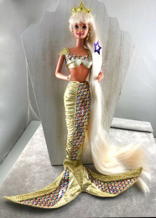 Vintage 1995 Jewel Hair Mermaid Barbie Tail/crown/ring