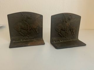 Antique Heavy Iron Book Ends With End Of The Trail Indian - 1930 